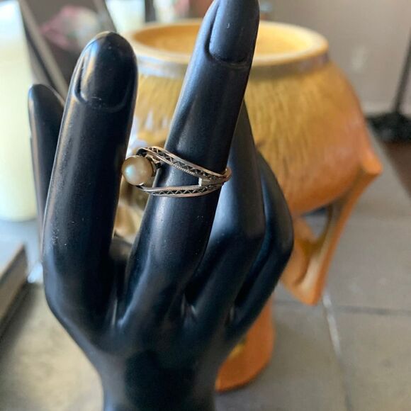 Vintage 12K GF Pearl Ring, in Silver, Stamped, Mint - Picture 5 of 5
